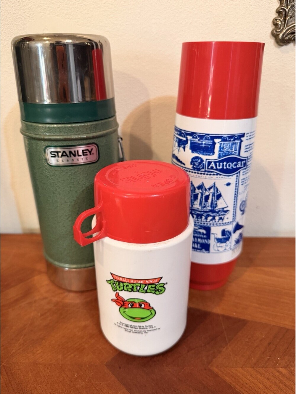 Lot Of 3 Vintage Thermos’ 1 Stanley W/Handle 1 TMNT 1 Auto